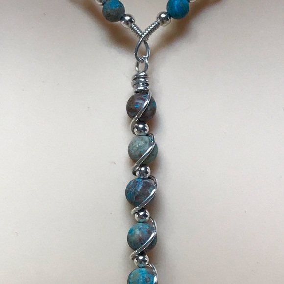 Necklace- Blue Crazy Lace Agate Sterling Silver Y Neclace - Picture 4 of 7